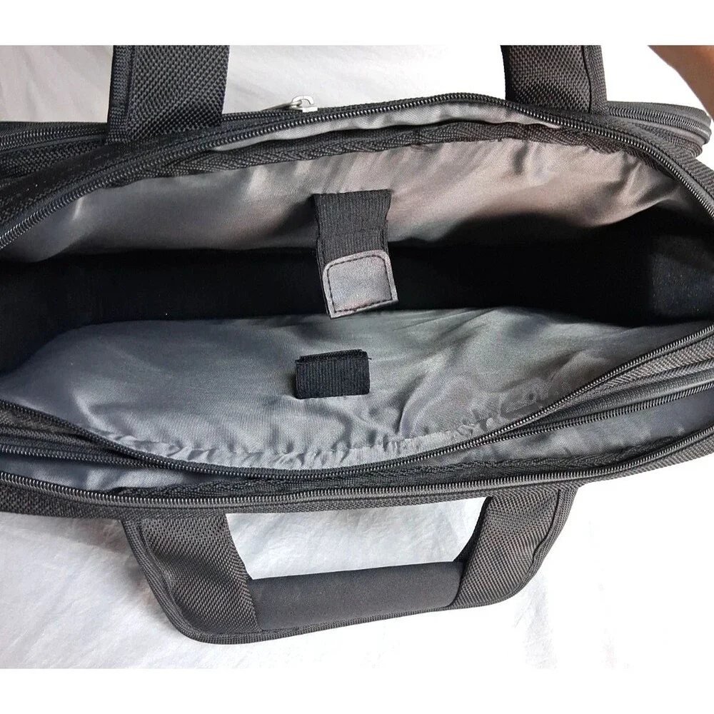 Dell Computers Black Canvas Laptop Messenger Zip Bag With Shoulder Strap Padded